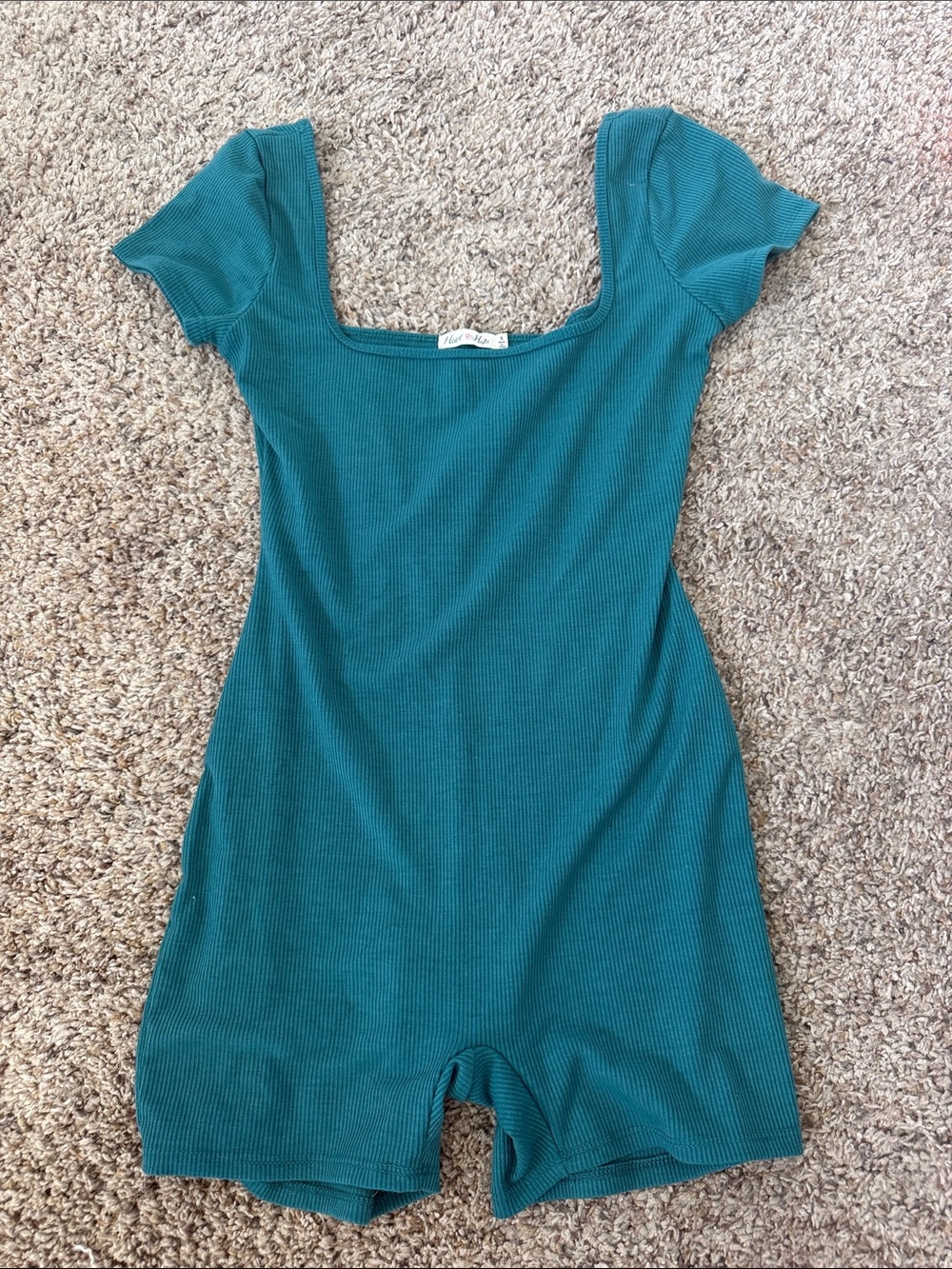 Heart Hips Teal Ribbed Square-Neck Top